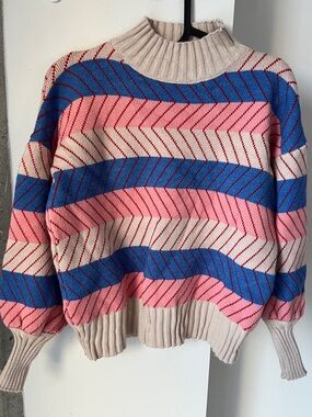 Design by Porsche Chunky Knit Chevron/Striped Sweater Made in Korea